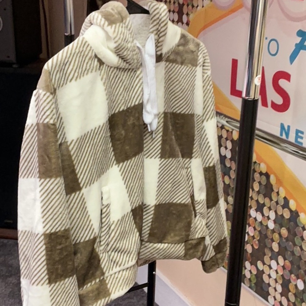 Plaid Brown and Cream Hoodie